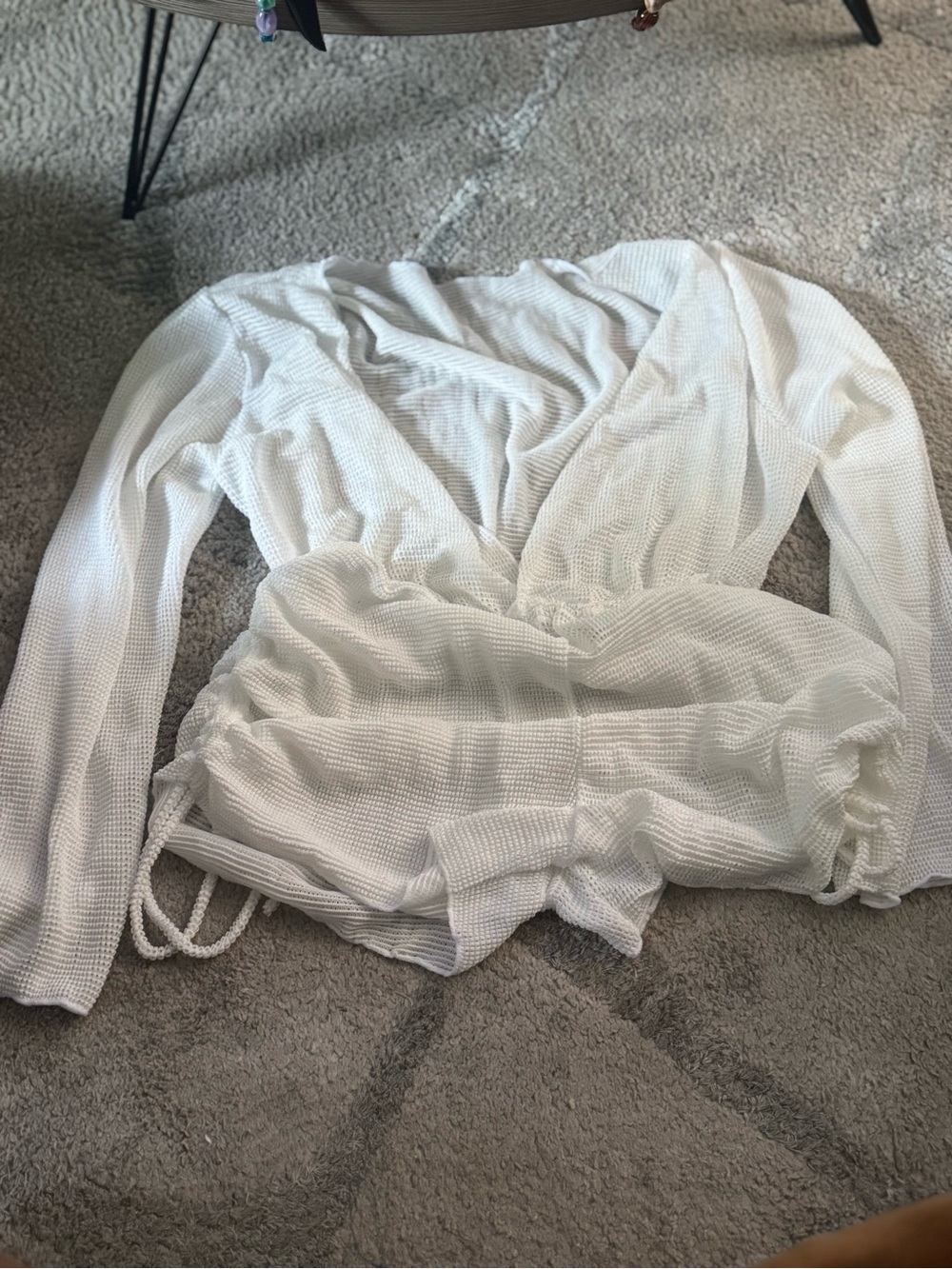 Women's White Long-Sleeve Swim Cover-Up with Ruched Waist